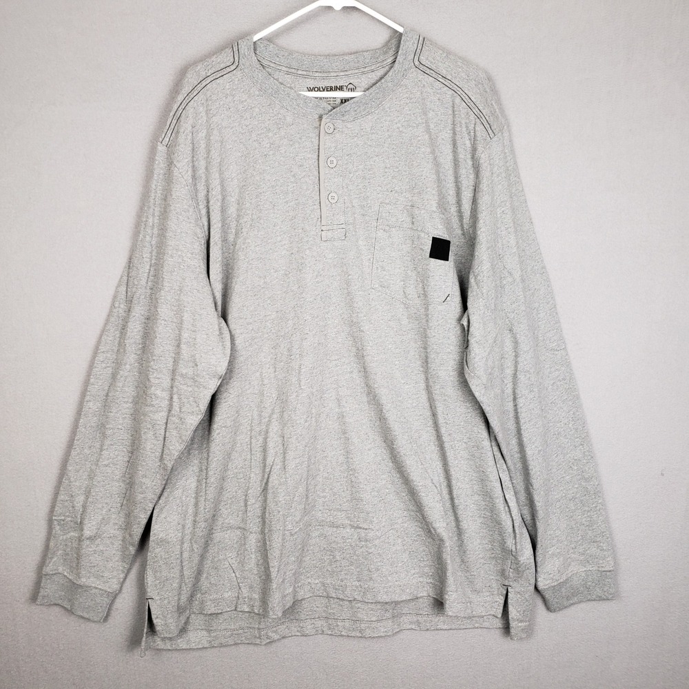 Wolverine Men's Size XXL Long Sleeve Henley Light Gray 100% Cotton Casual Basic